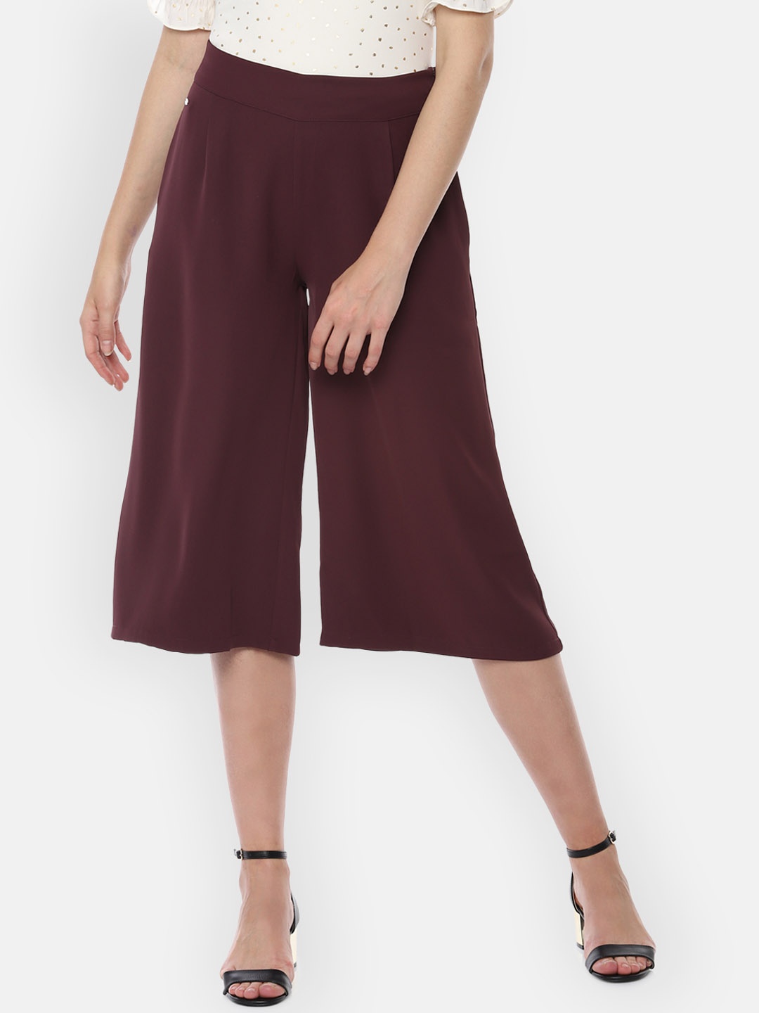 Allen Solly Woman Women Maroon Regular Fit Solid Culottes