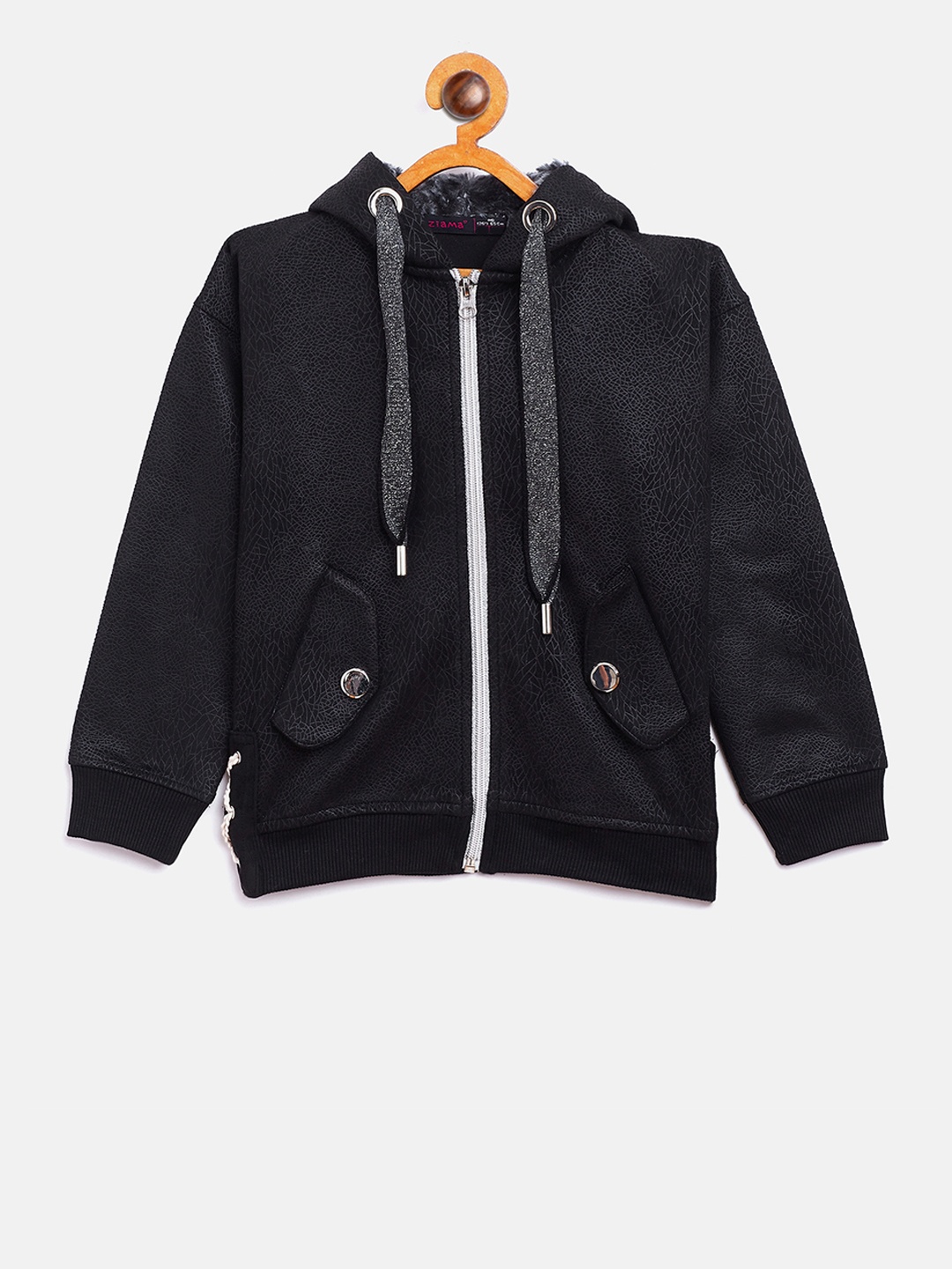

Ziama Girls Black Solid Hooded Sweatshirt