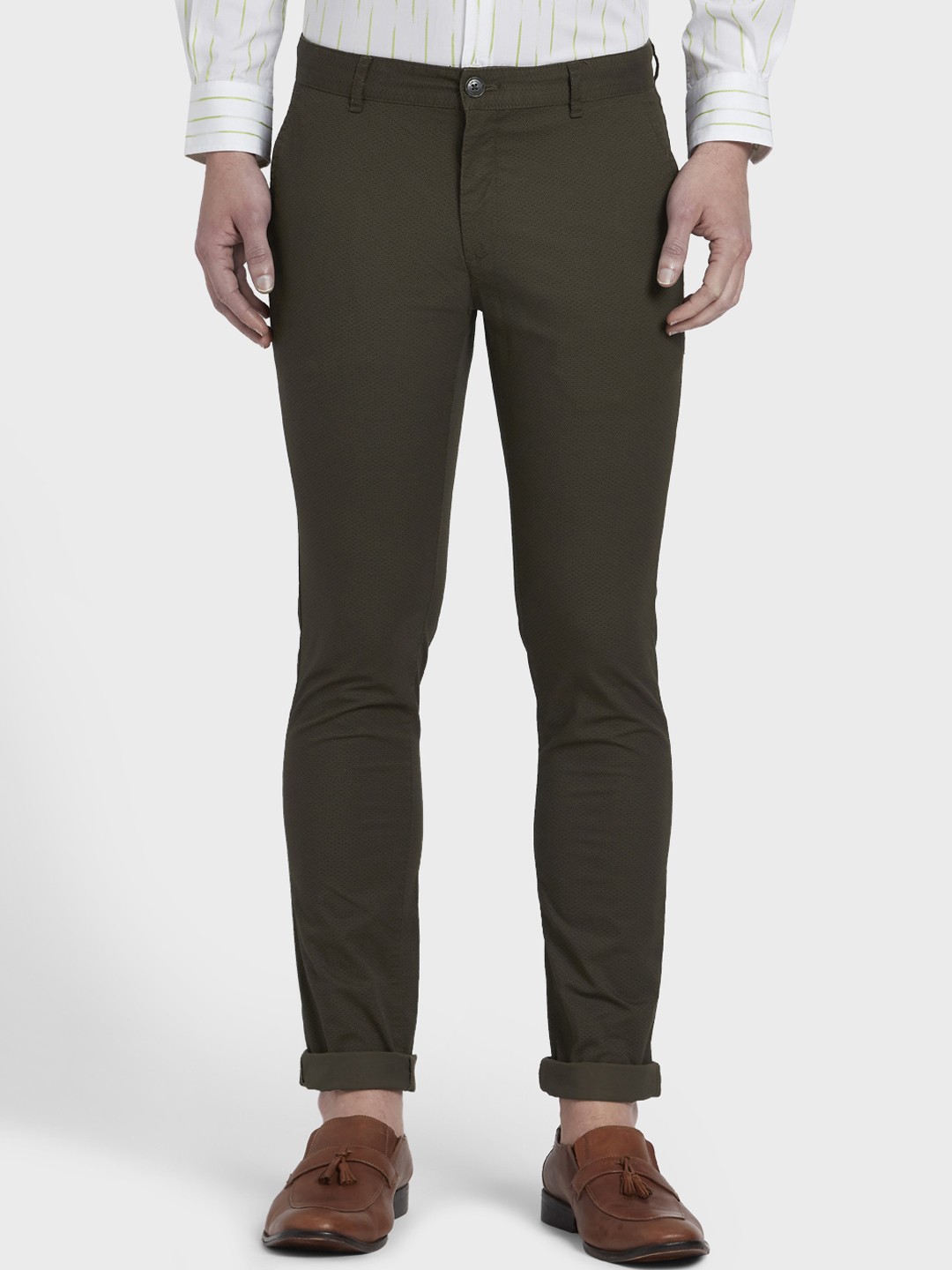 

ColorPlus Men Green Regular Fit Self Design Regular Trousers