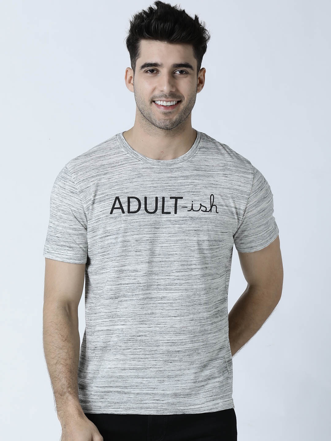 

Huetrap Men Grey Printed Round Neck T-shirt