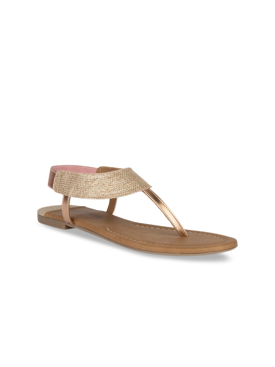 

SOLES Women Rose Gold Solid T-Strap Flats