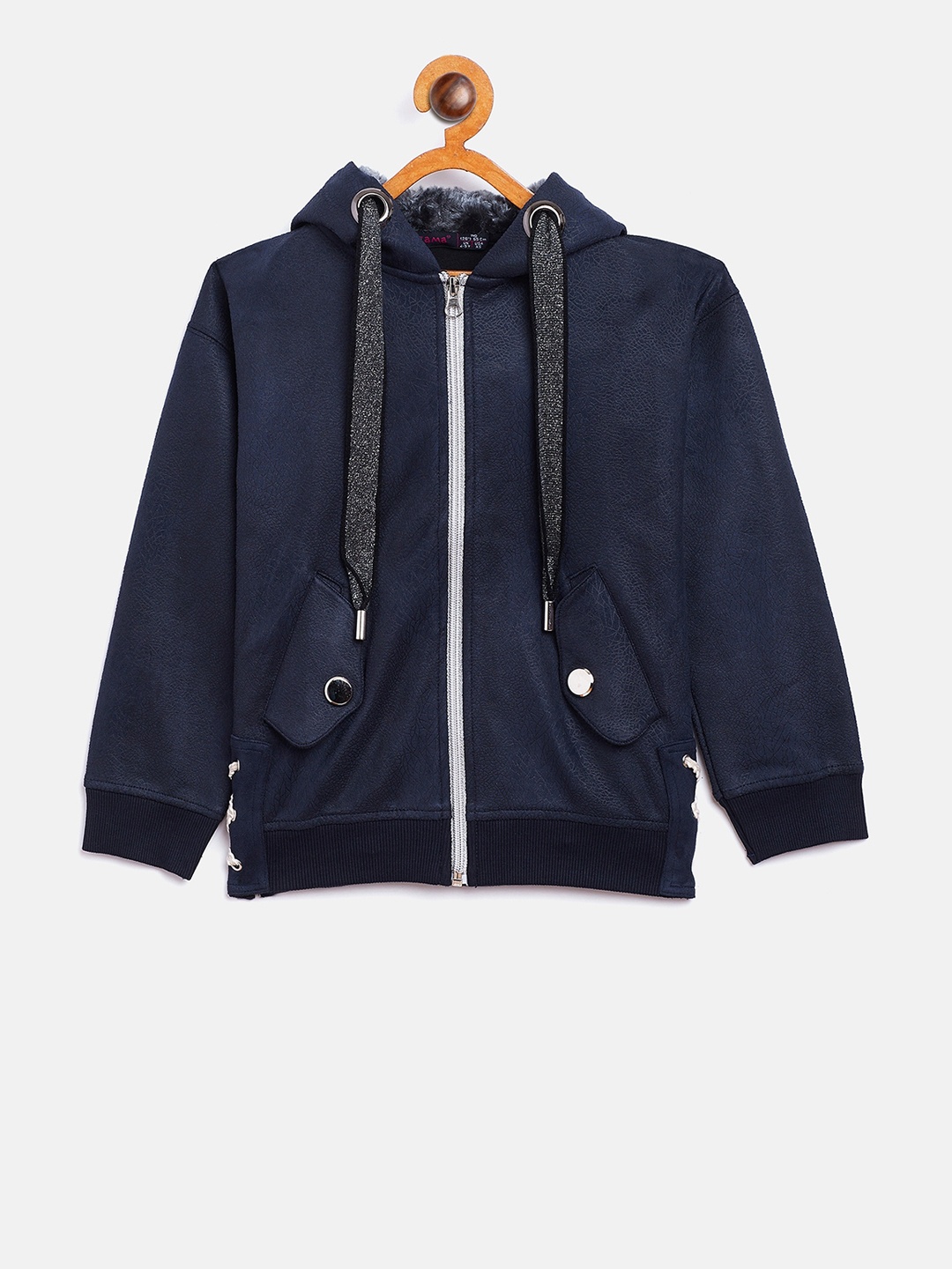 

Ziama Girls Navy Blue Solid Hooded Sweatshirt