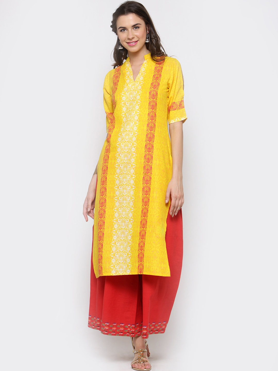 

Sera Women Yellow & Red Printed Straight Kurta