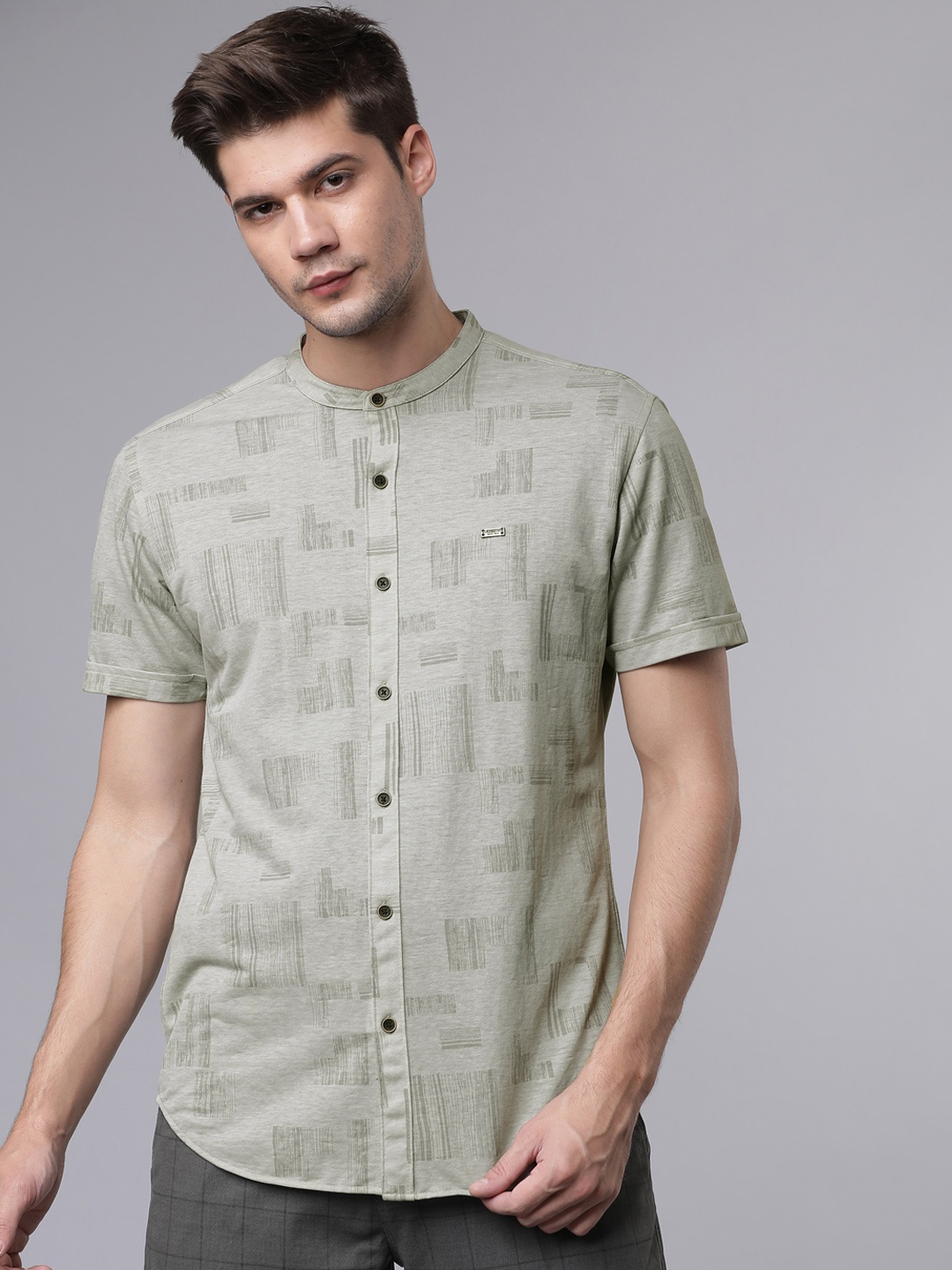 

LOCOMOTIVE Men Grey Slim Fit Printed Casual Shirt