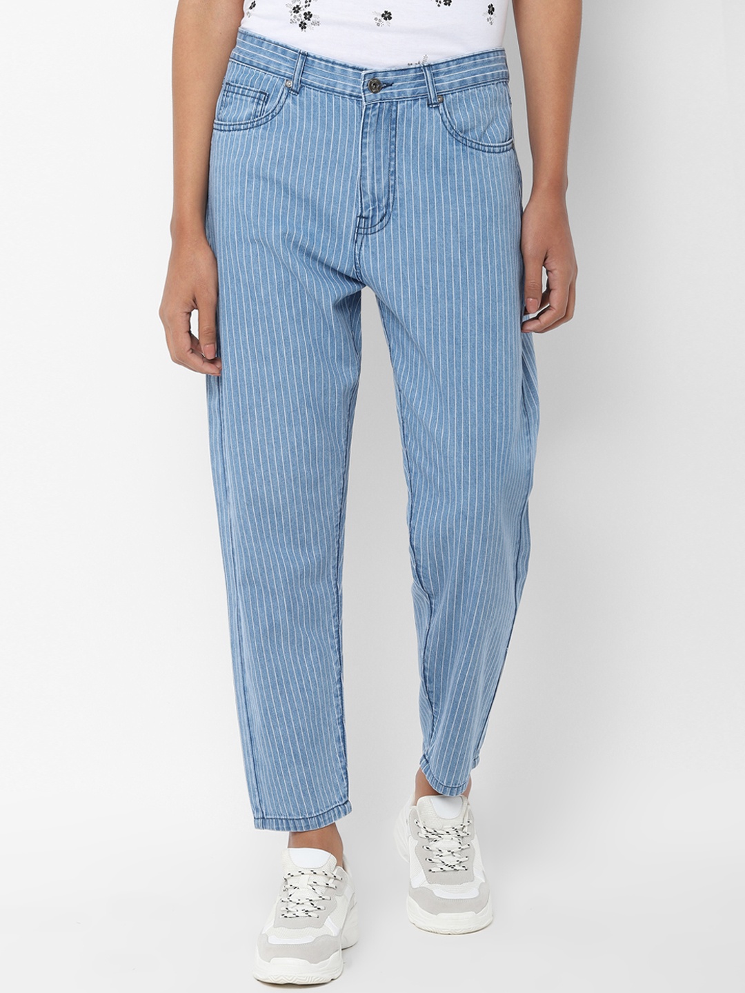 

People Women Blue & White Regular Fit Mid-Rise Clean Look Jeans