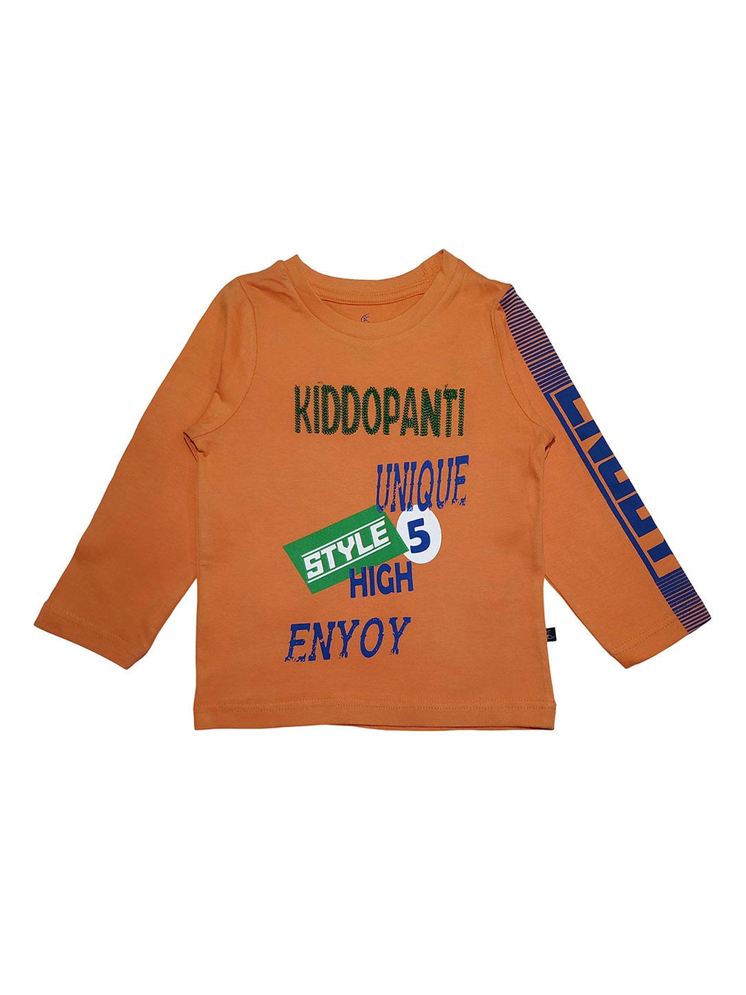 

KiddoPanti Boys Orange Printed Round Neck Pure Cotton T-shirt