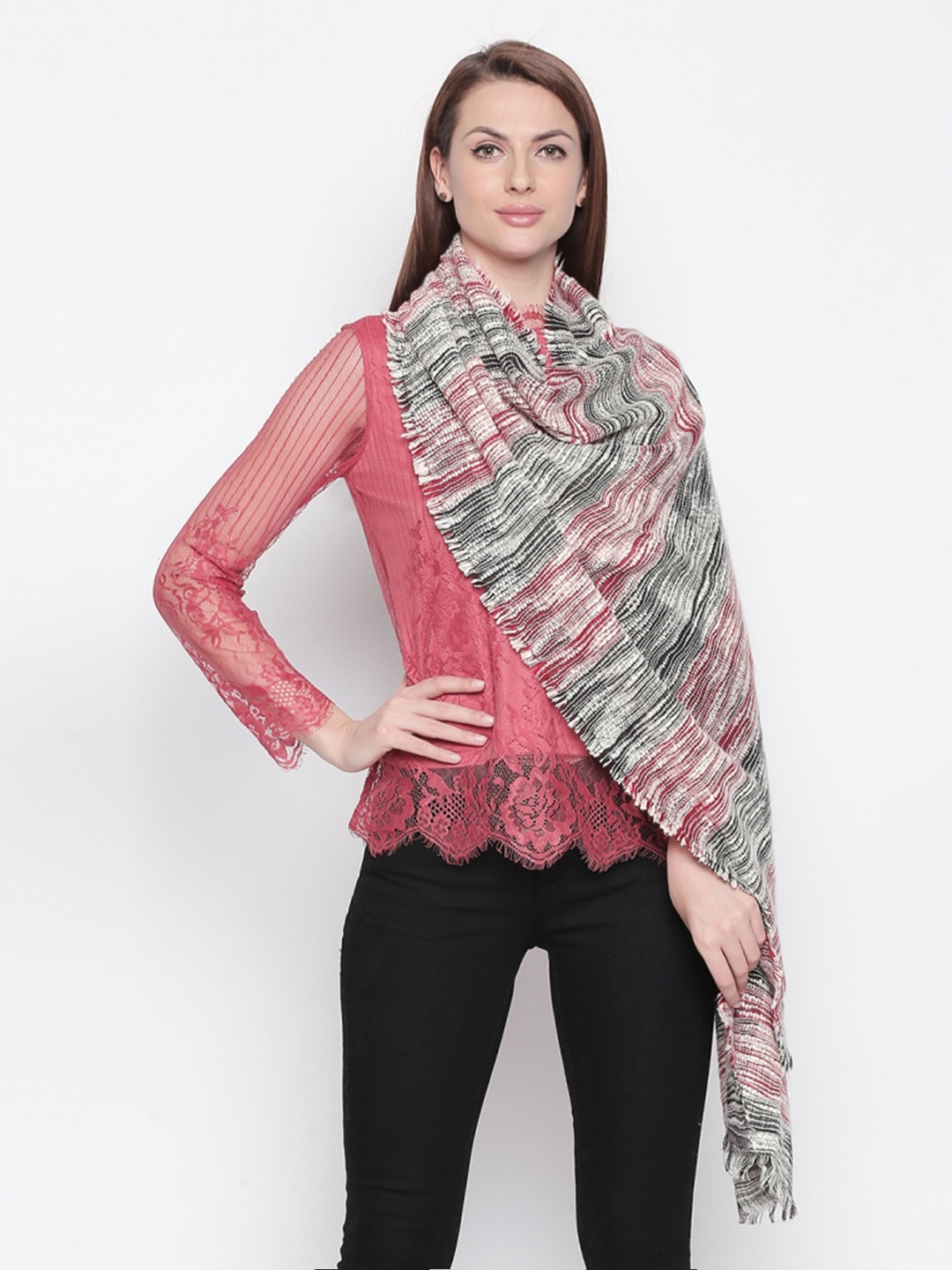 Style Quotient Women White & Black Striped Shawl