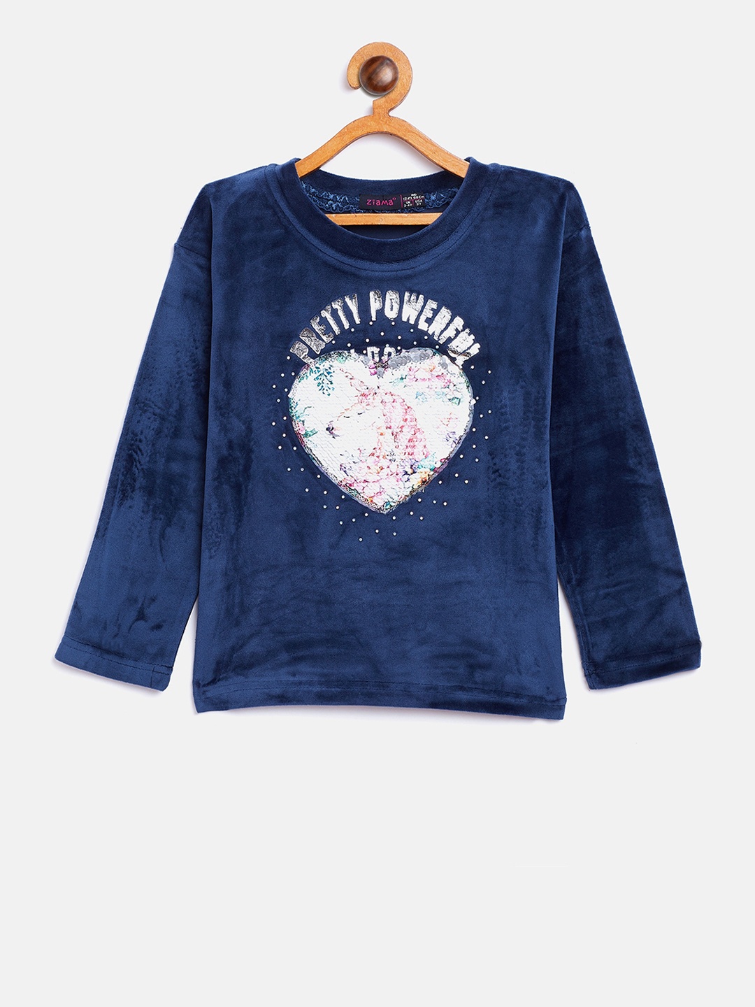 Ziama Girls Navy Blue Printed Top