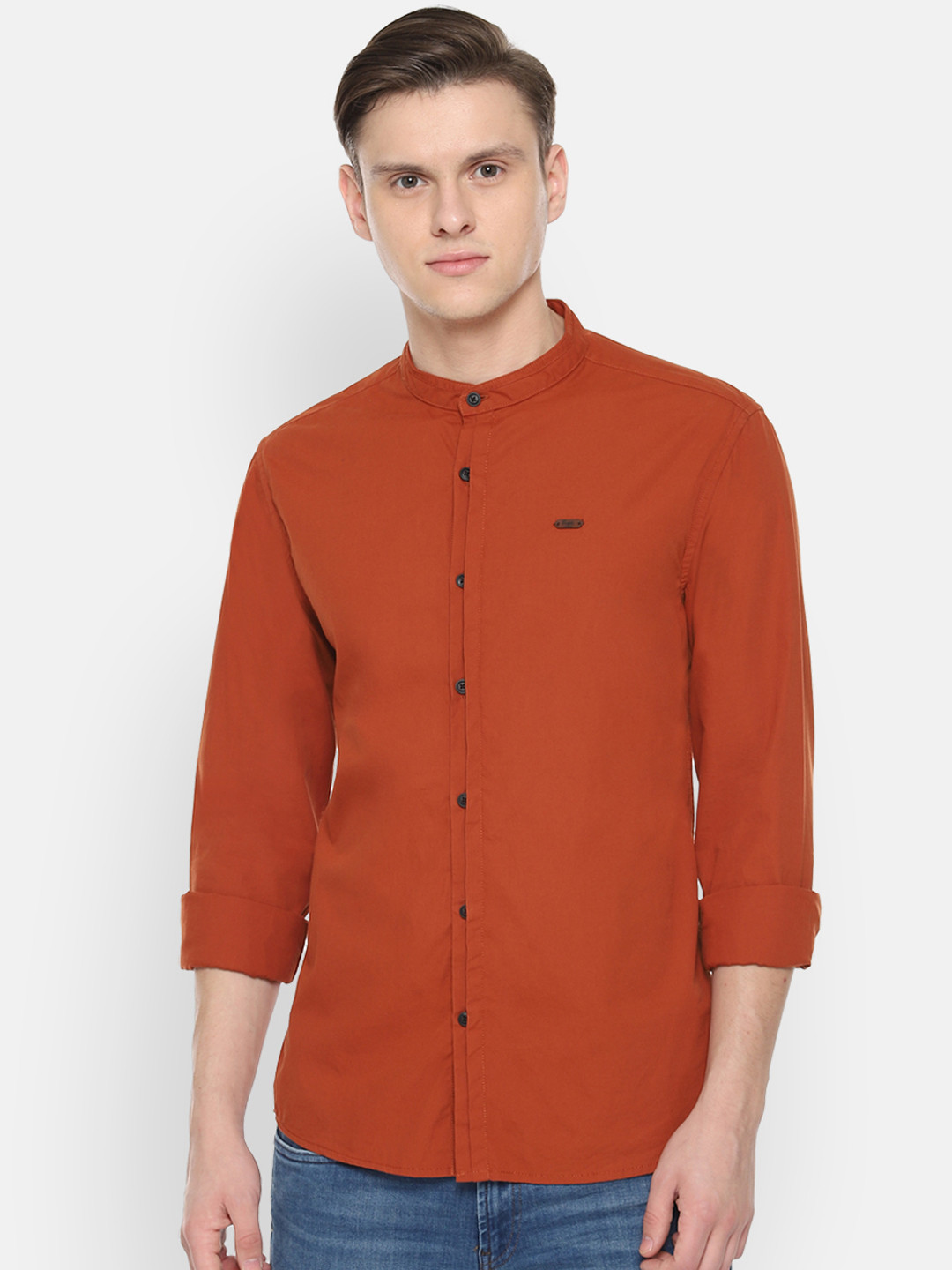 

People Men Orange Custom Regular Fit Solid Casual Shirt