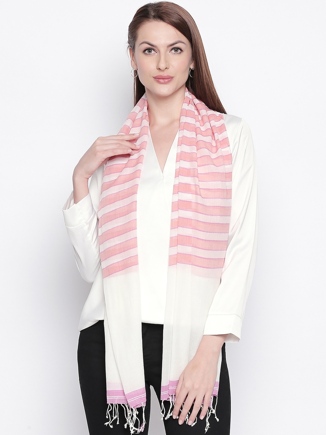 Style Quotient Women Pink & White Striped Stole
