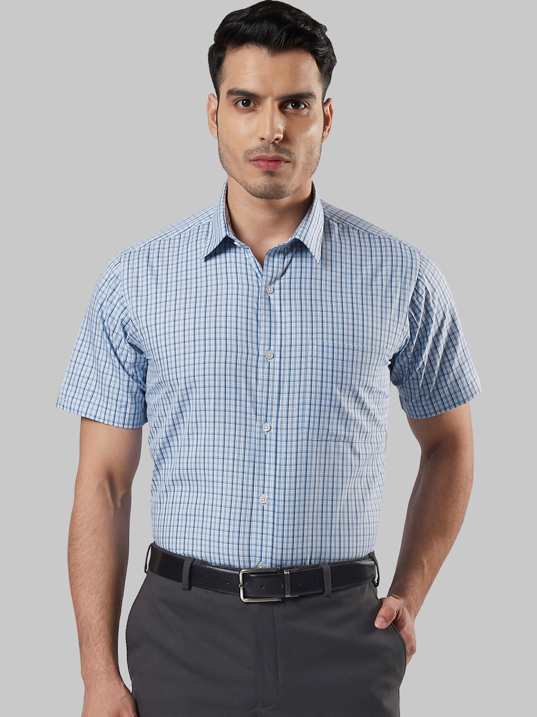 

Raymond Men Blue & White Regular Fit Checked Formal Shirt