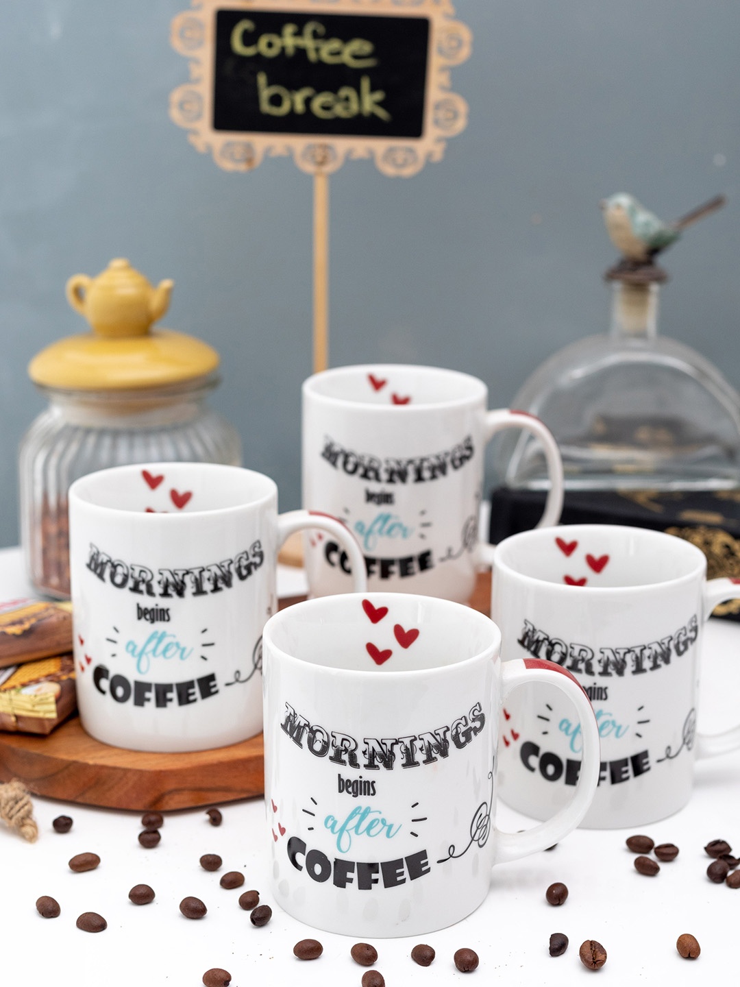 

GOODHOMES White Set Of 4 Porcelain Cups