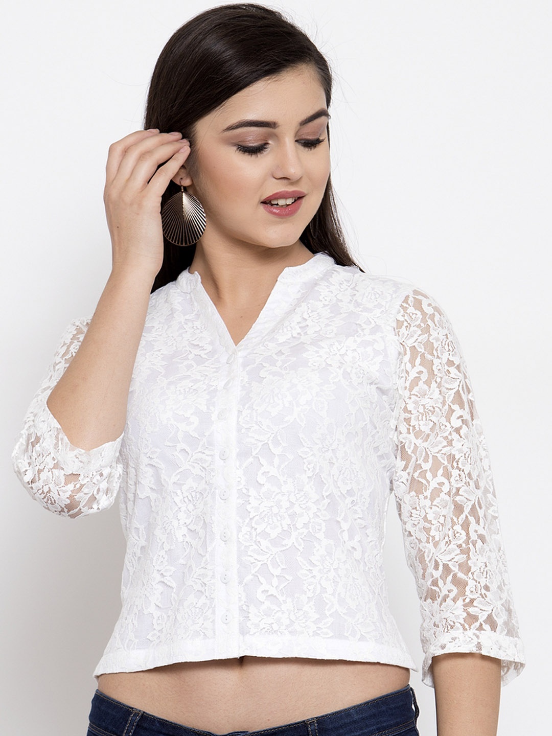 

Ayaany Women White Self Design Shirt Style Top