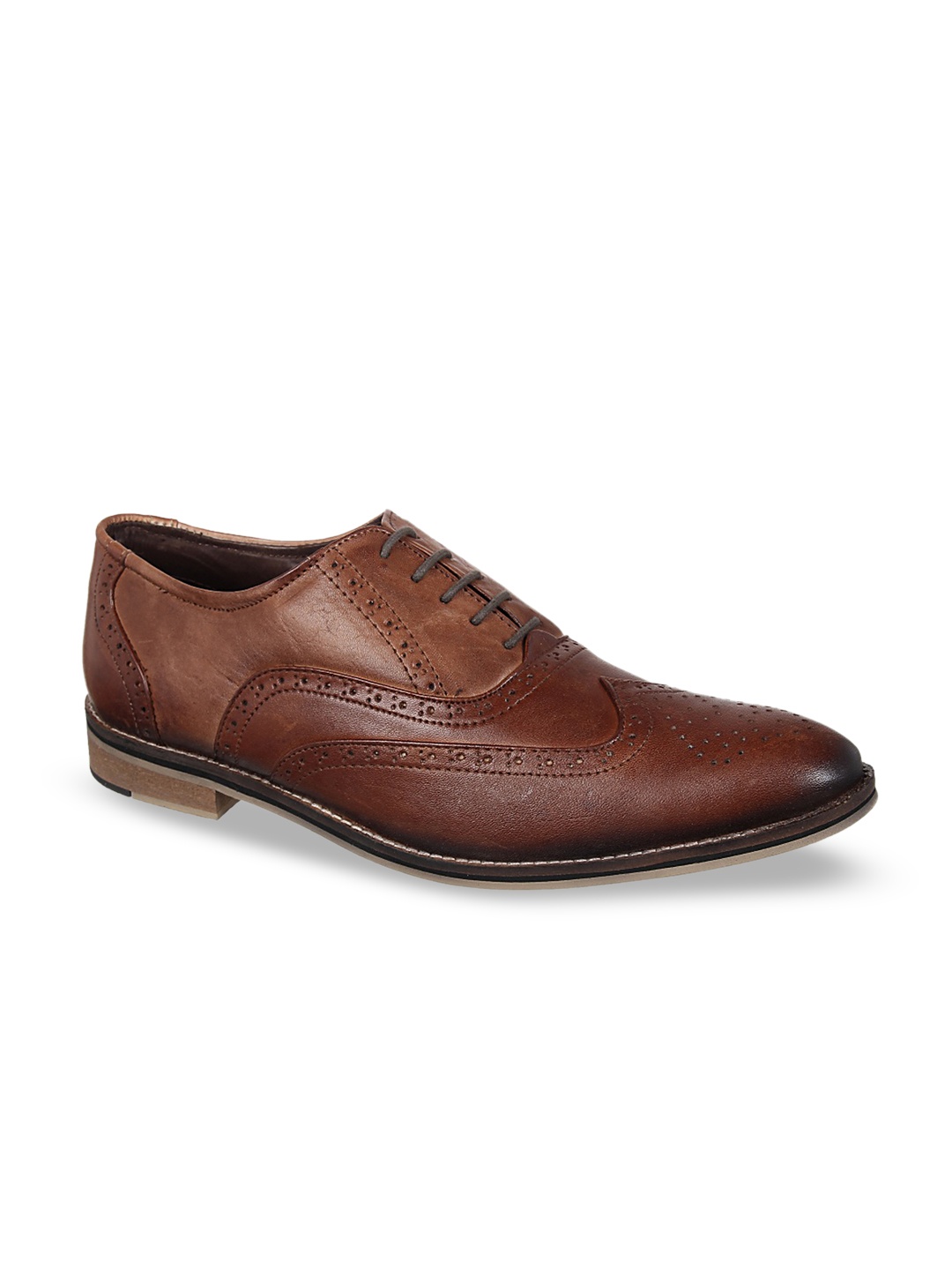 Vardhra Men Tan Brown Textured Leather Formal Brogues
