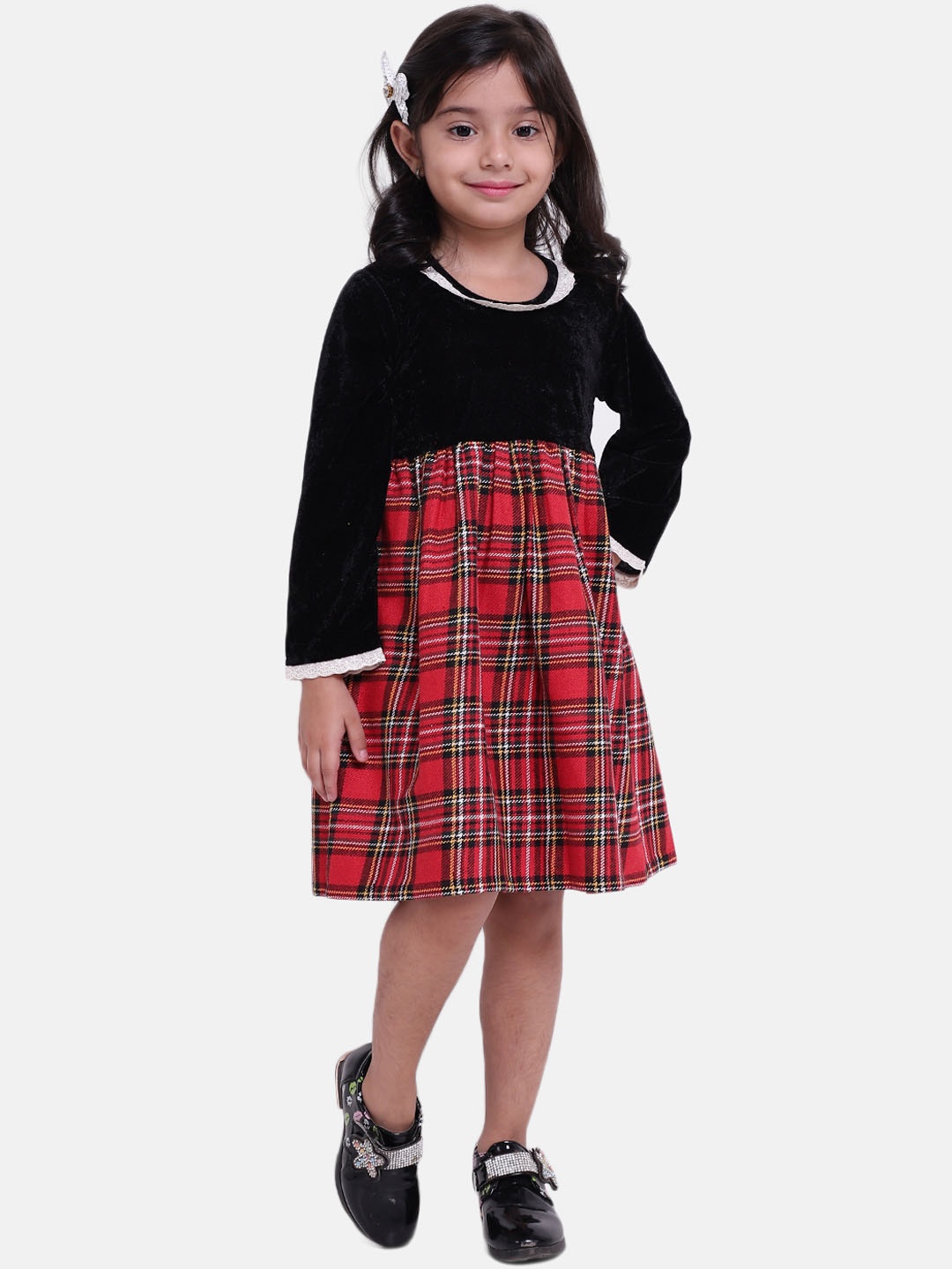 

BownBee Girls Black Checked Fit and Flare Dress