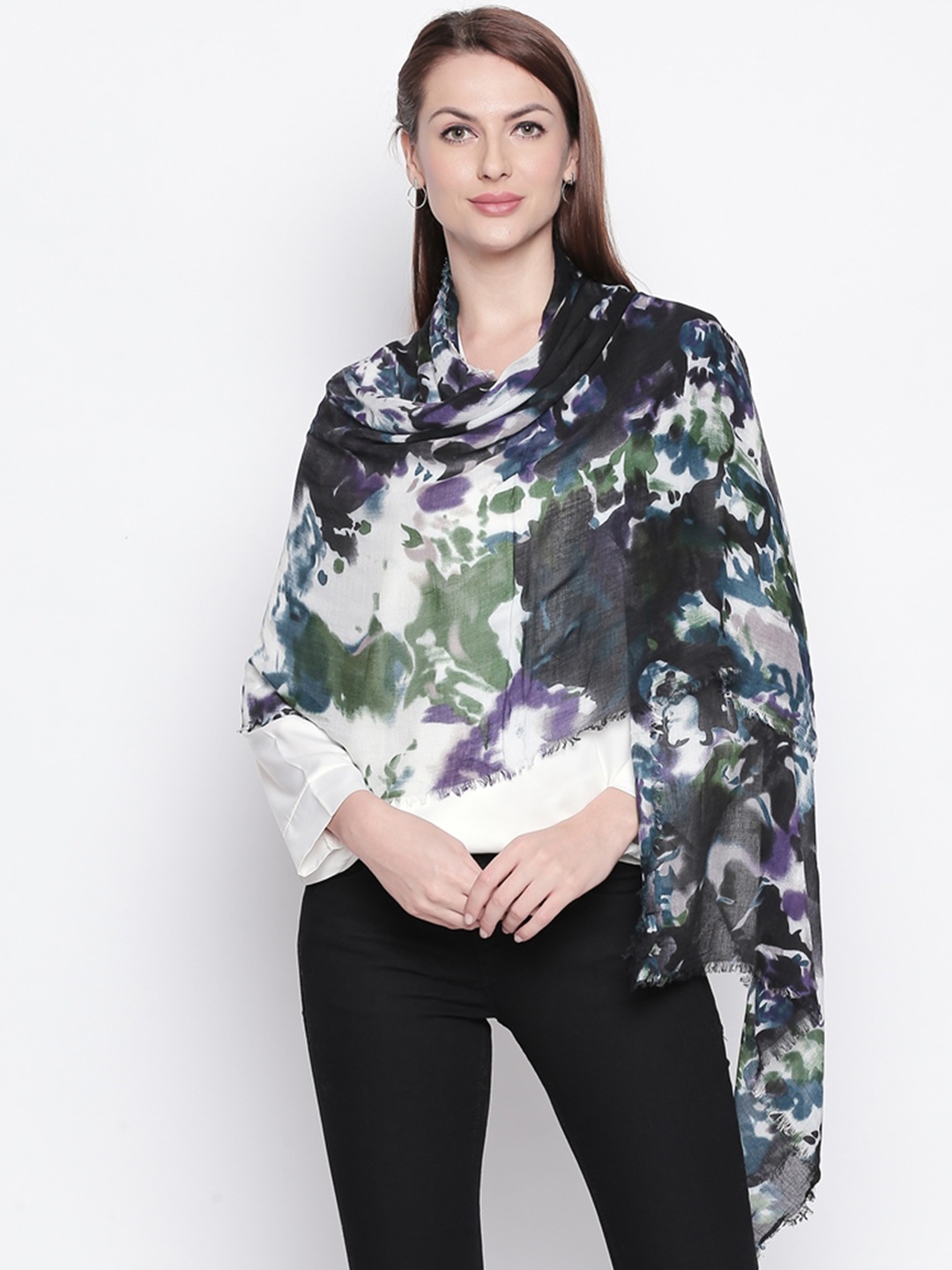 

Style Quotient Women Black & Purple Printed Stole