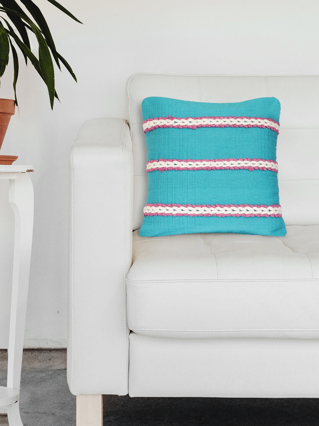 

Chumbak Blue Set of Single Self Design Rectangle Cushion Covers