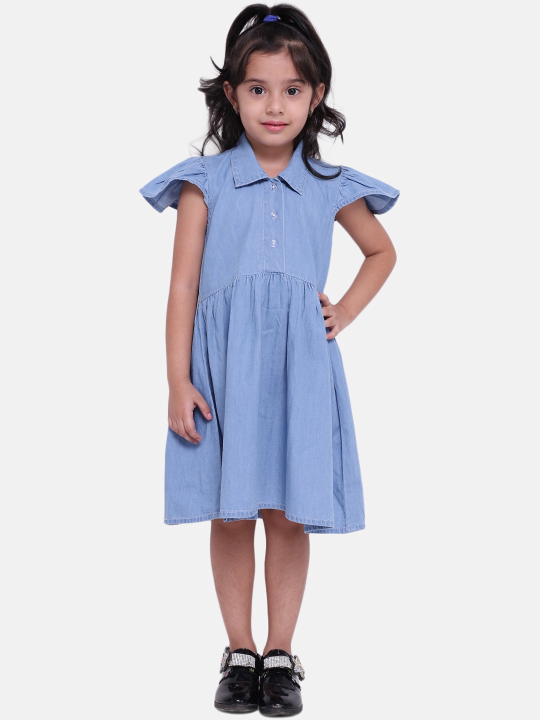 

BownBee Girls Blue Solid Shirt Denim Dress