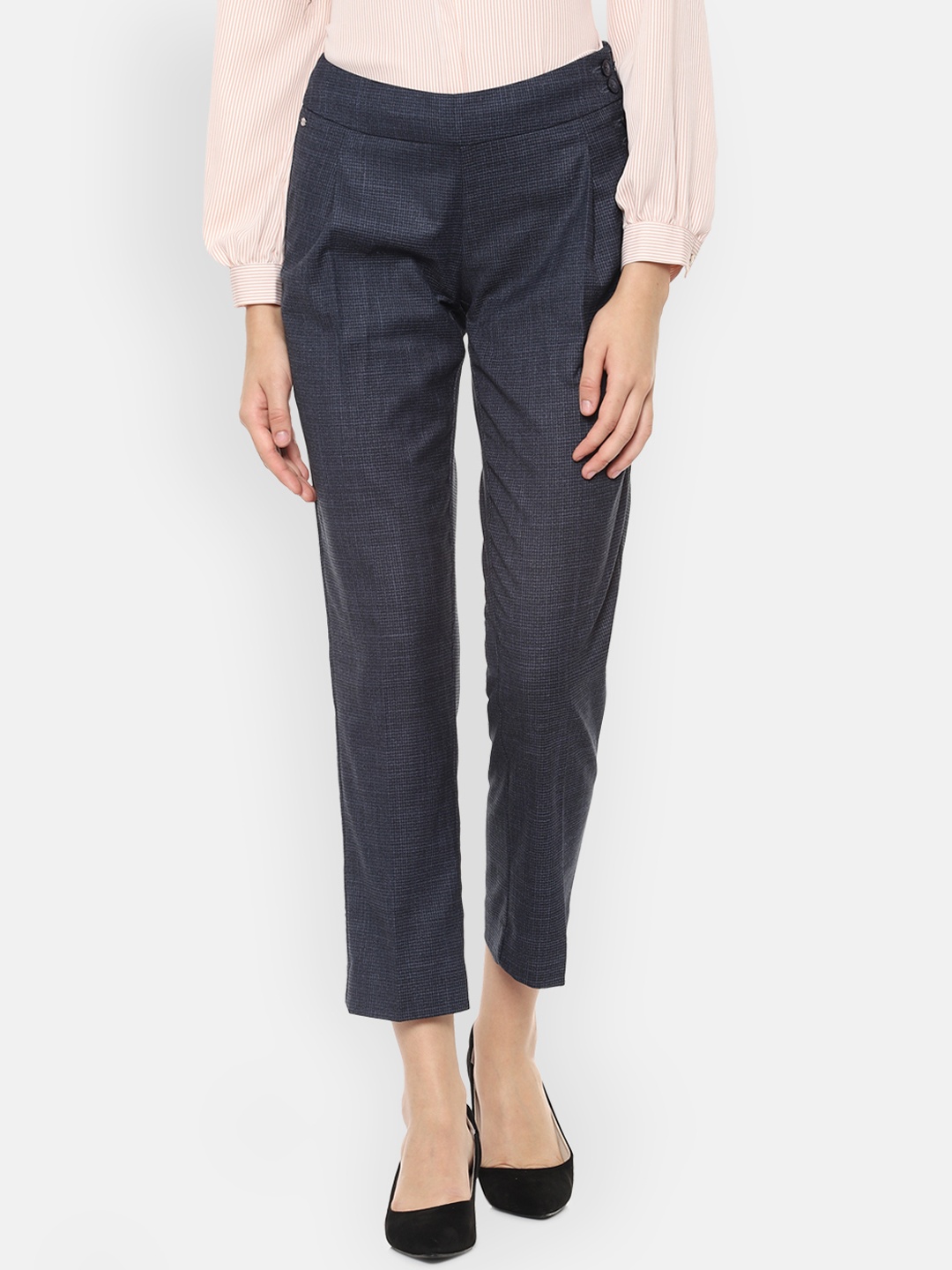 

Allen Solly Woman Women Grey Regular Fit Checked Formal Trousers