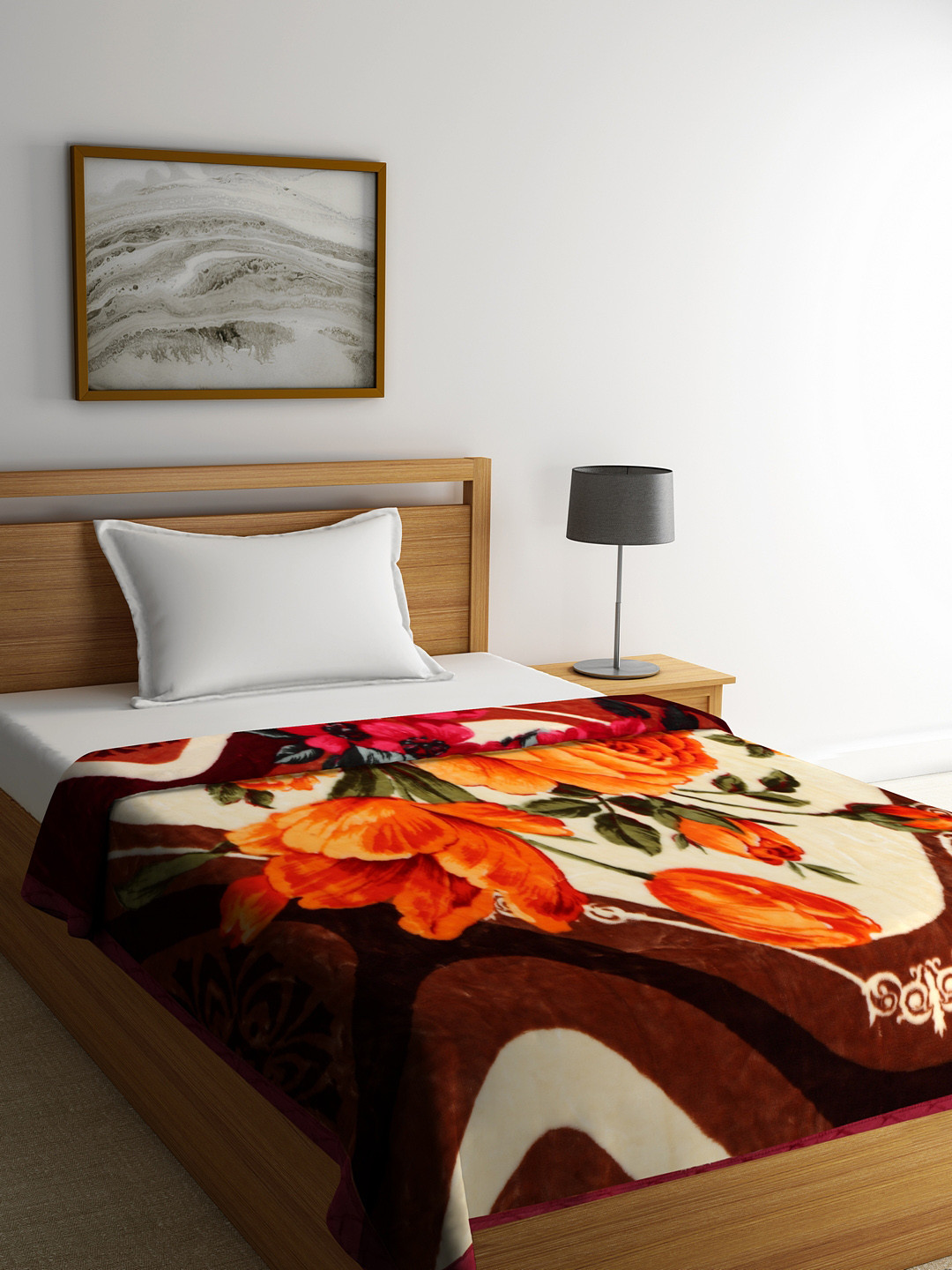 

BOMBAY DYEING Red & Brown Floral Heavy Winter 600 GSM Single Bed Blanket