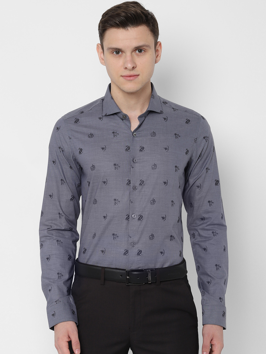 

SIMON CARTER LONDON Men Grey Slim Fit Printed Formal Shirt