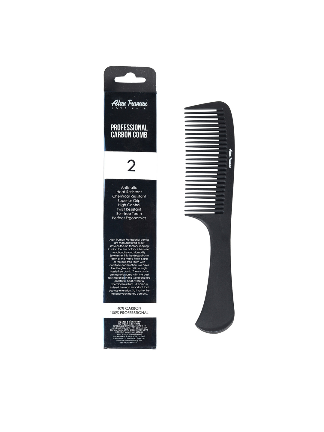 

Alan Truman Wide-Teeth Handle Carbon Comb CB-02, Black