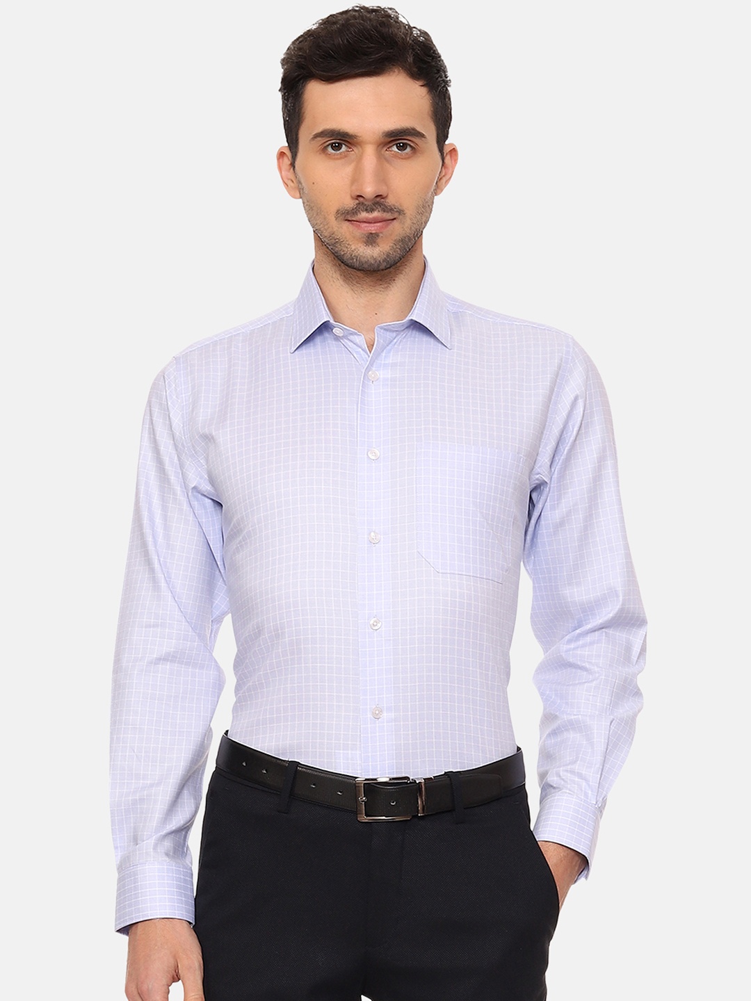 

Louis Philippe Men Blue Slim Fit Checked Formal Shirt