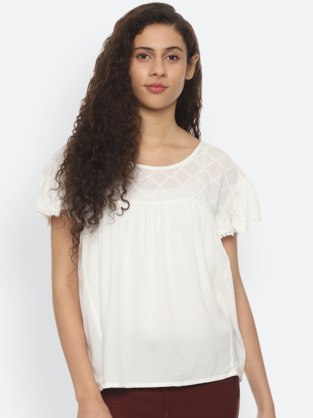 

Van Heusen Woman White Self Design A-Line Top