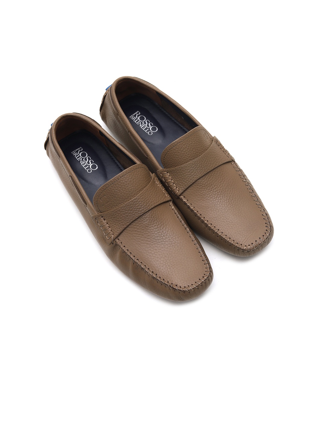 

ROSSO BRUNELLO Men Beige Textured Leather Formal Loafers