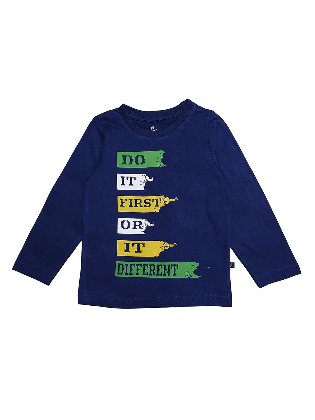 

KiddoPanti Boys Navy Blue Printed Round Neck Pure Cotton T-shirt