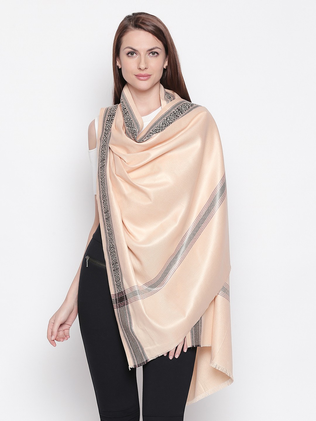 

Style Quotient Women Peach-Coloured & Grey Solid Shawl