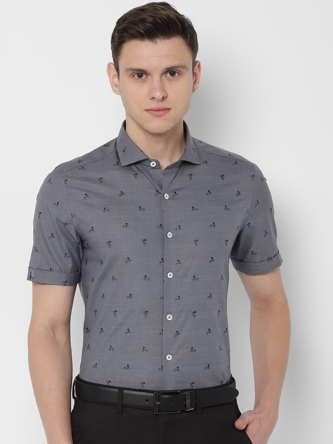 

SIMON CARTER LONDON Men Grey Slim Fit Printed Formal Shirt