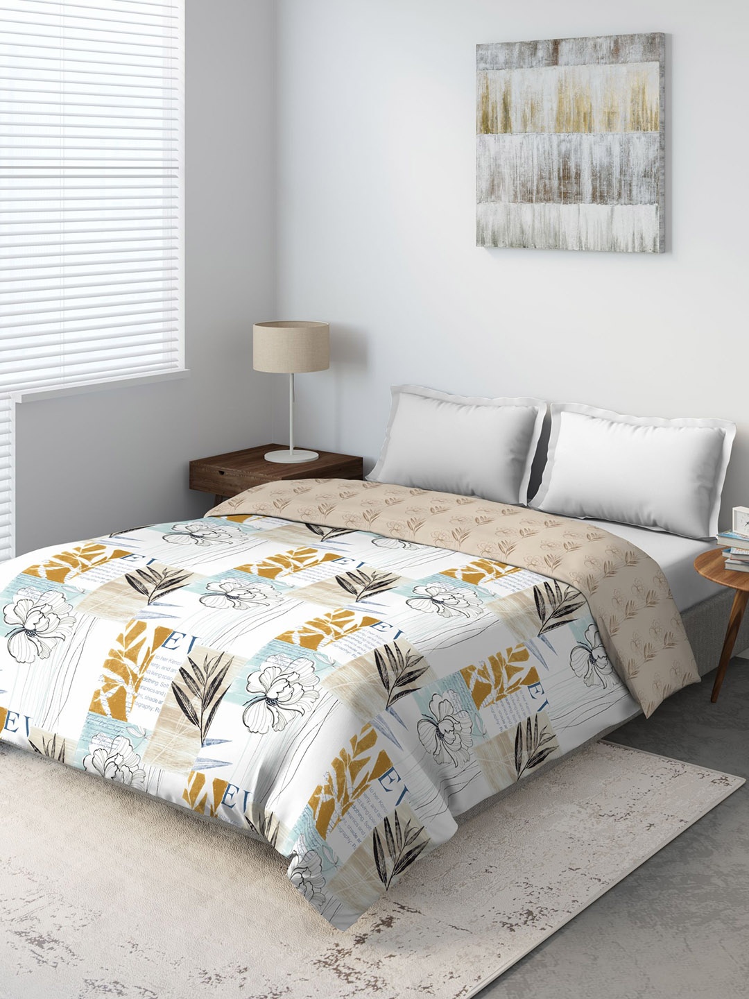 

DDecor White & Mustard Floral Mild Winter 150 GSM Double Bed Comforter