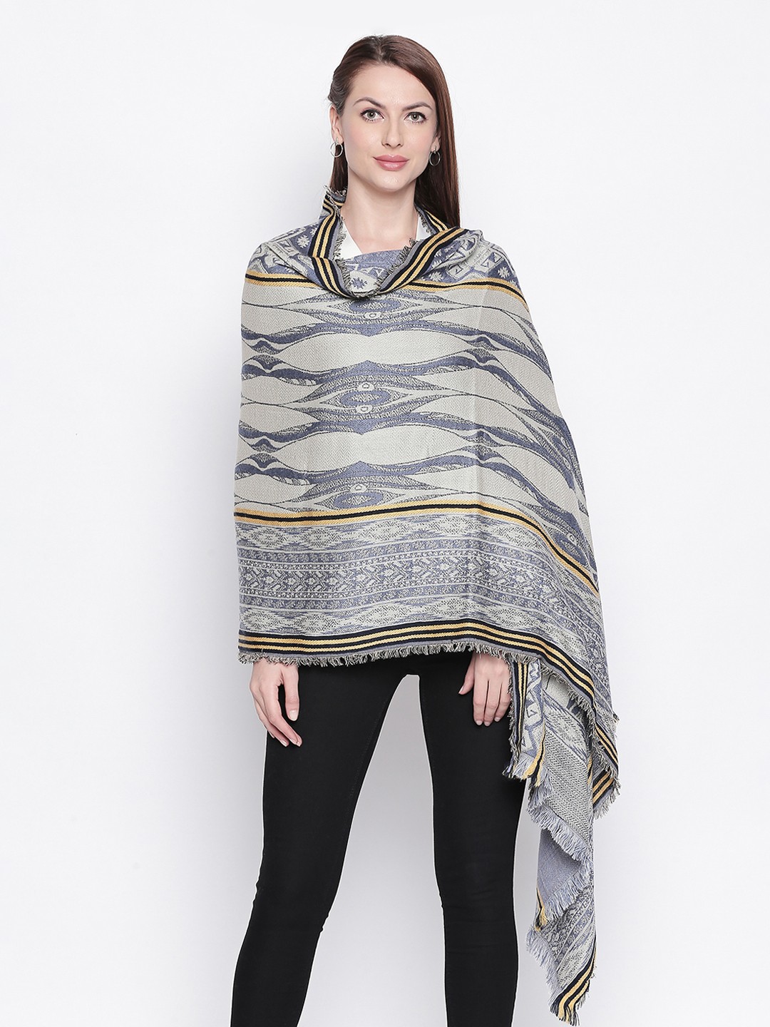 

Style Quotient Women Grey & Blue Woven Design Shawl