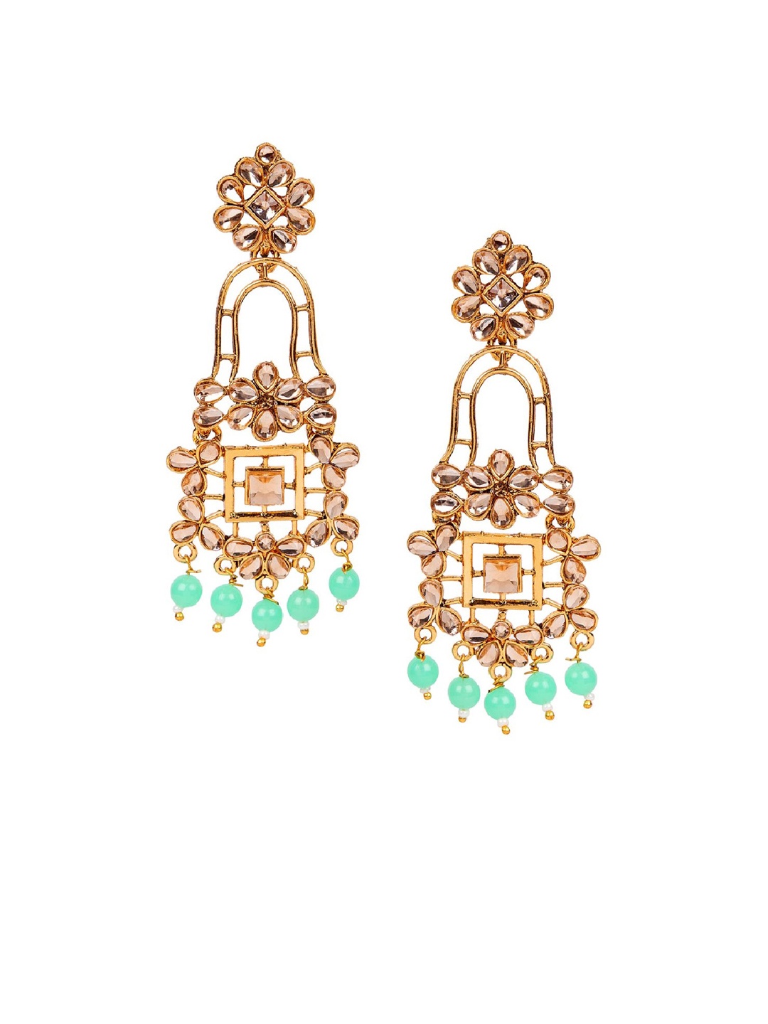 

ANIKAS CREATION Gold-Plated & Sea Green Leaf Shaped Drop Earrings