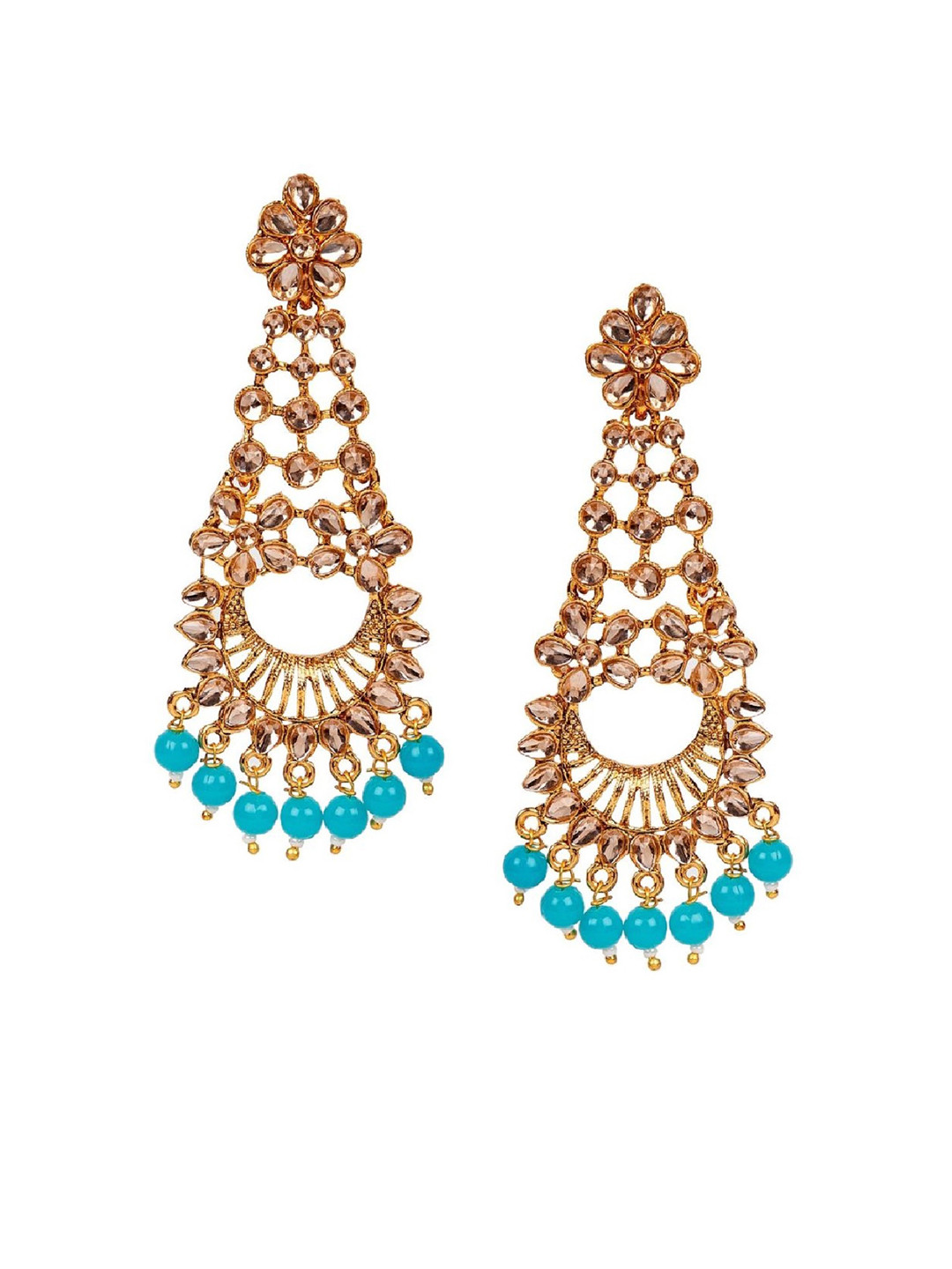 

ANIKAS CREATION Gold-Plated & Turquoise Blue Floral Drop Earrings