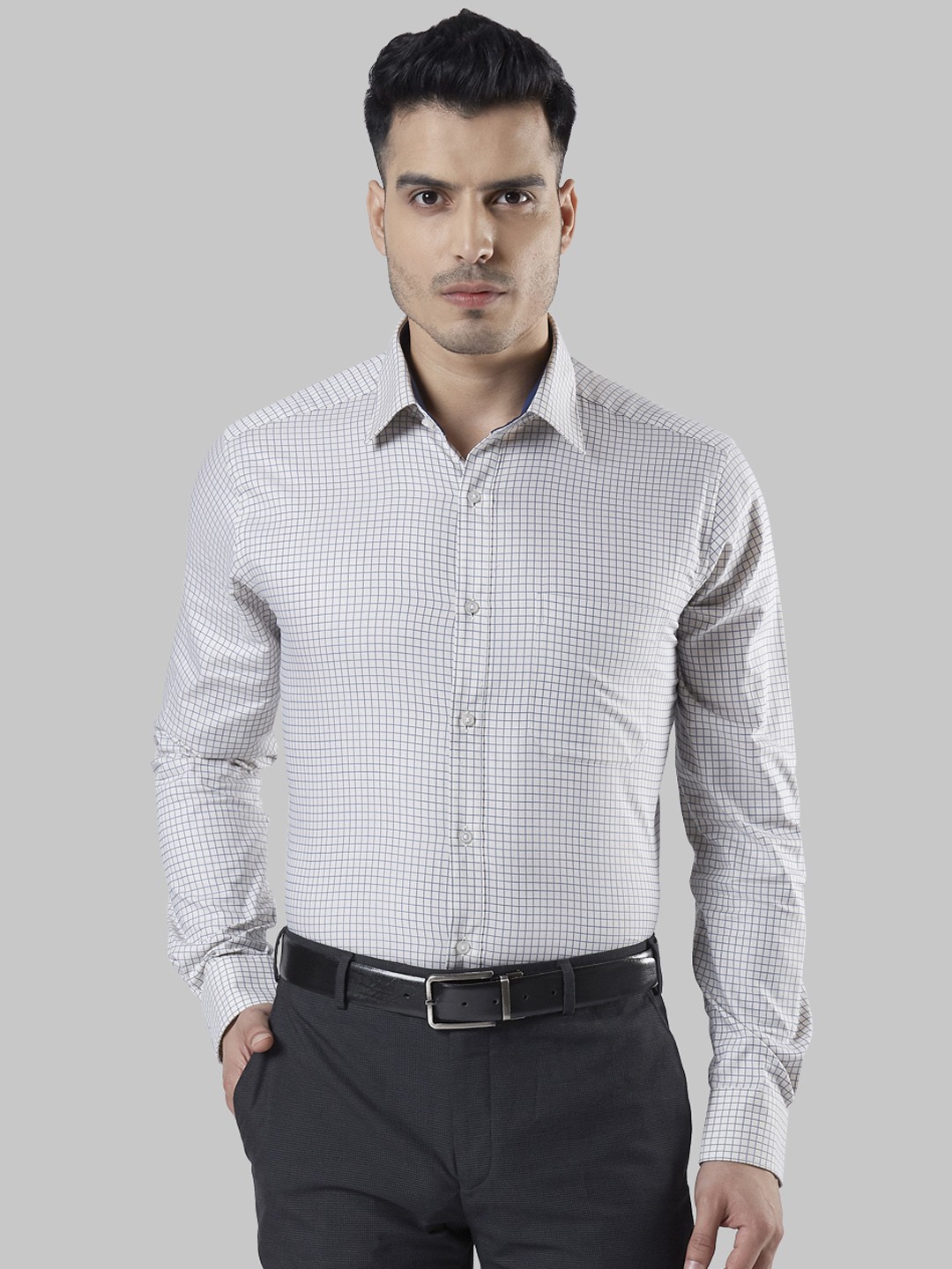 

Raymond Men Grey & Blue Slim Fit Checked Formal Shirt