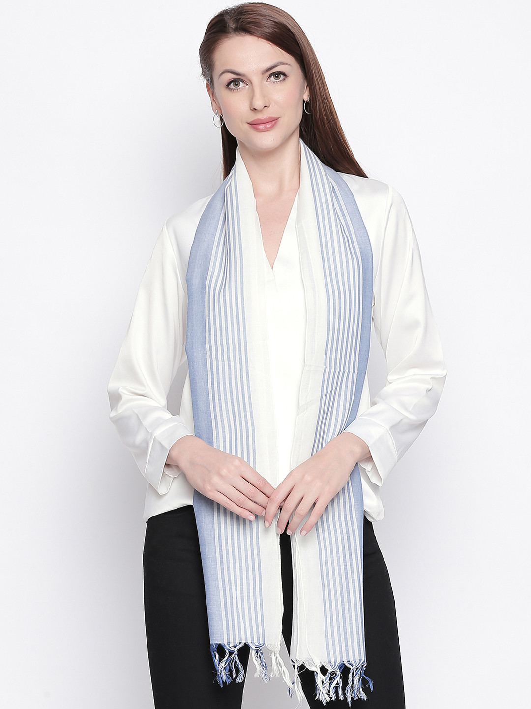 

Style Quotient Women Blue & White Striped Stole