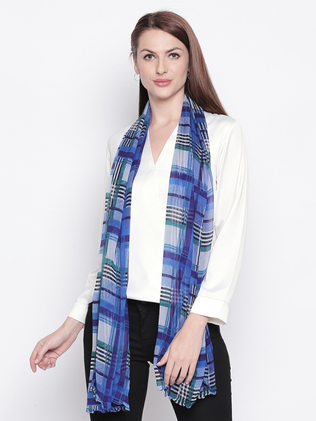 

Style Quotient Women Blue Checked Stole