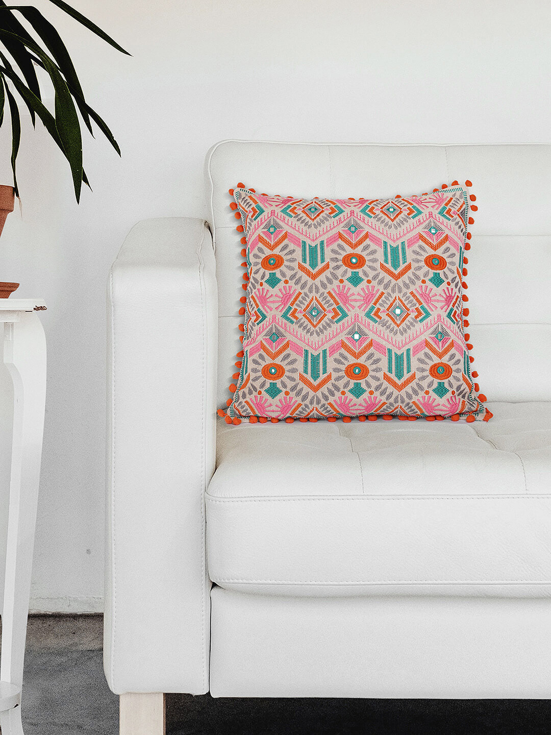 

Chumbak Multicoloured Single Embroidered Square Cushion Cover, Multi