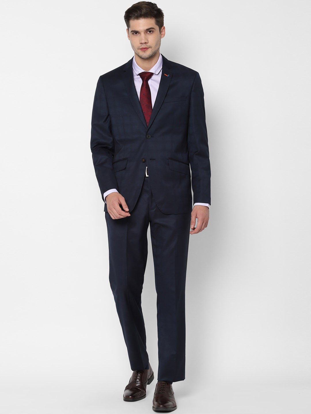 

SIMON CARTER LONDON Men Navy Blue Checked Slim Fit Single-Breasted Formal Suit