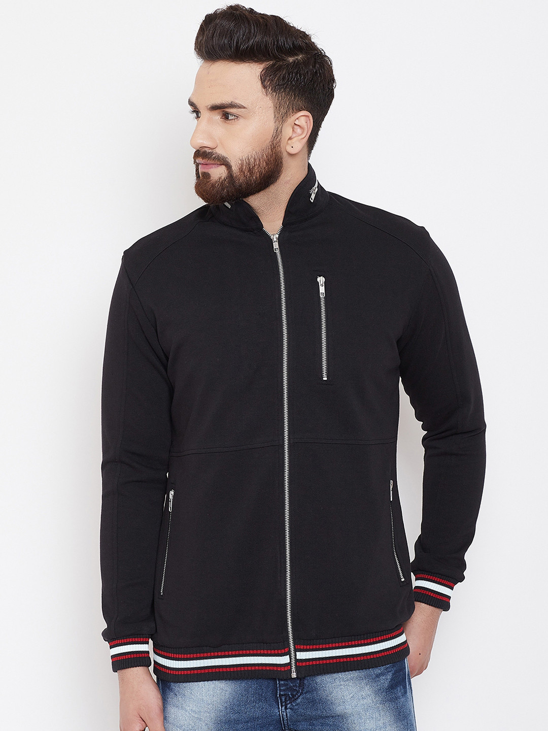

CHILL WINSTON Men Black Striped Bomber