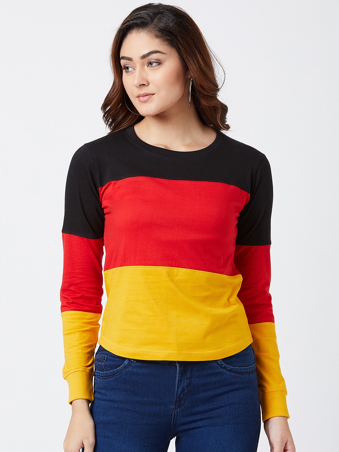 

The Dry State Women Black & Red Colourblocked Round Neck Slim Fit T-shirt