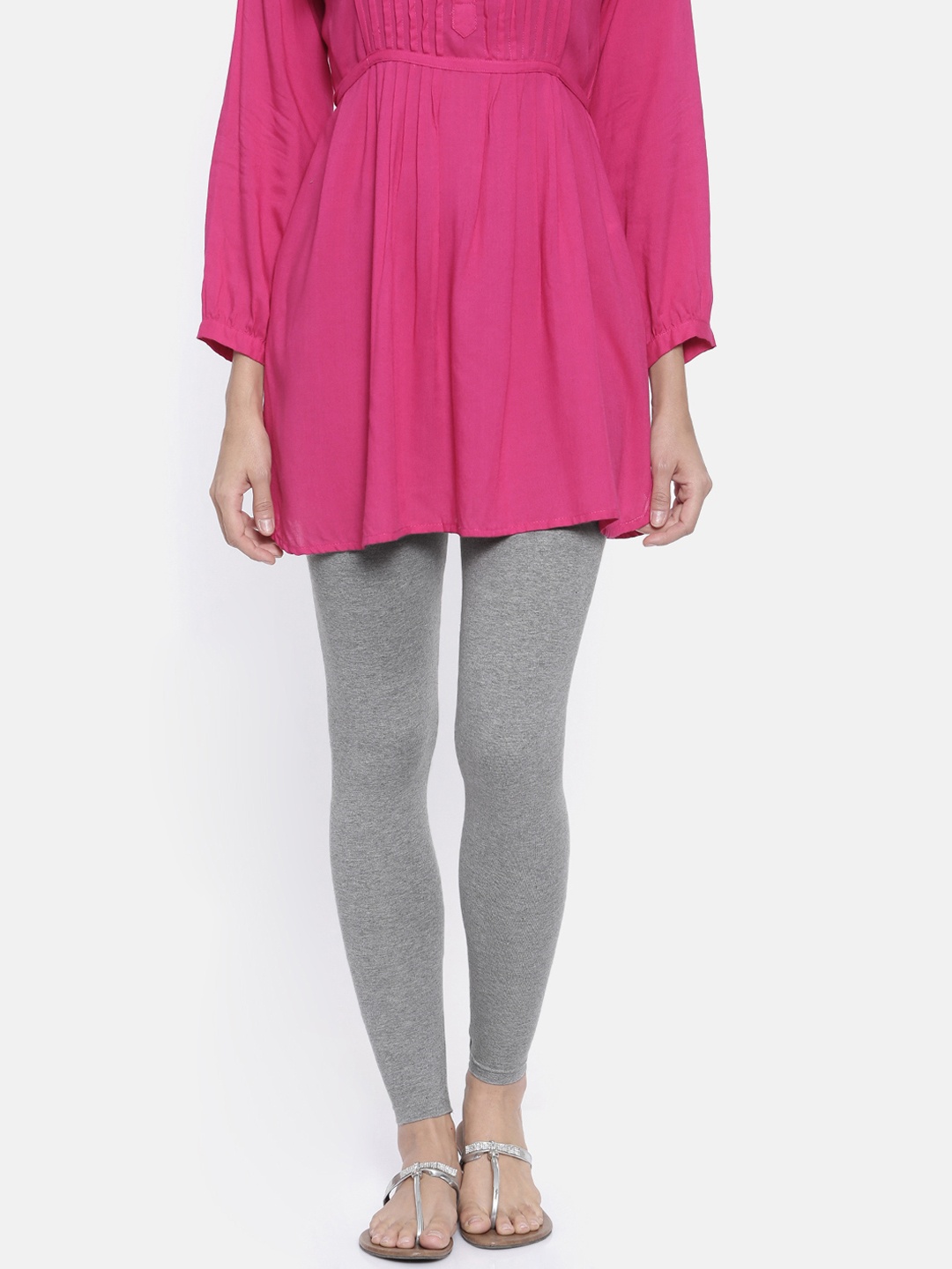 

Bitz Women Grey Melange Solid Ankle-Length Organic Cotton Leggings