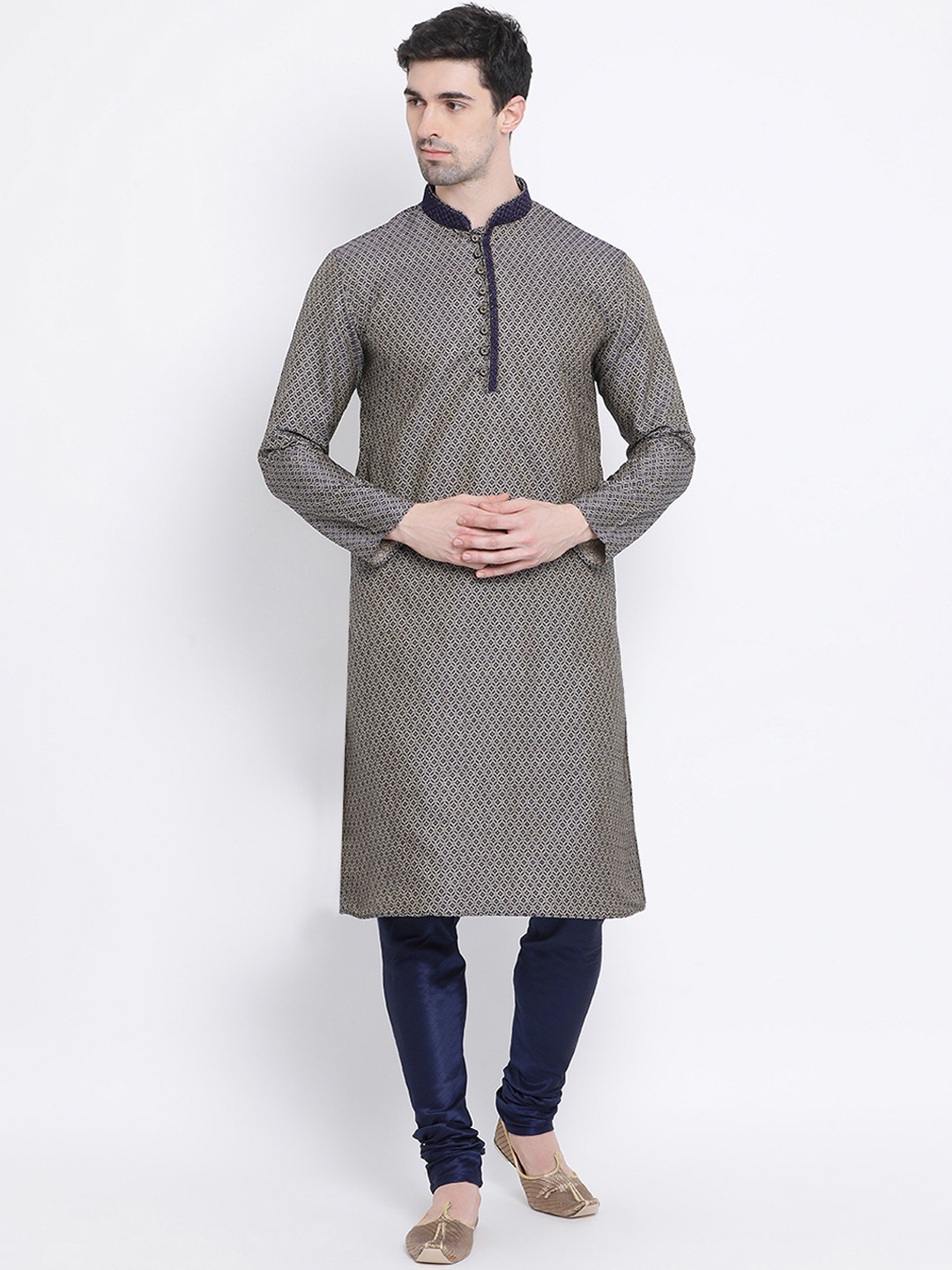 

Sanwara Men Blue & Off-White Self Design Kurta with Churidar