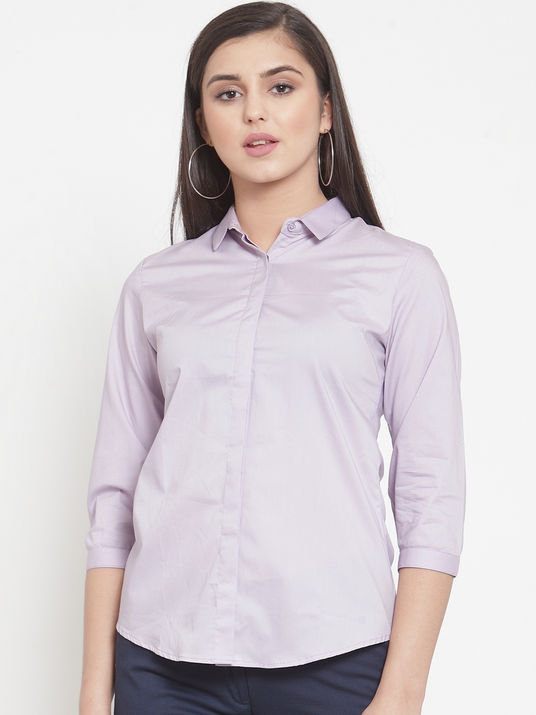 

Hancock Women Lavender Solid Slim Fit Formal Shirt