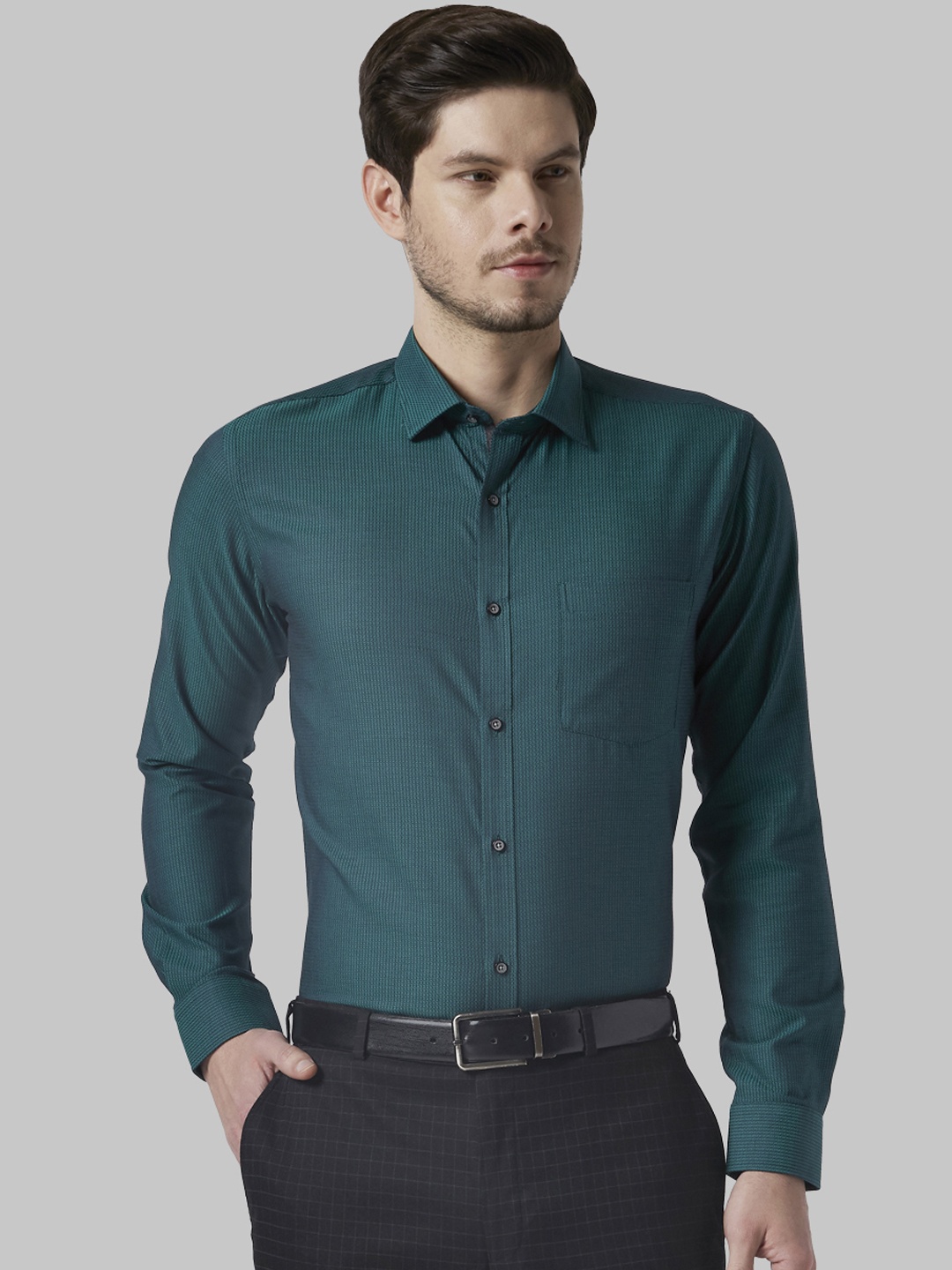

Park Avenue Men Teal Green Printed Slim Fit Formal Shirt