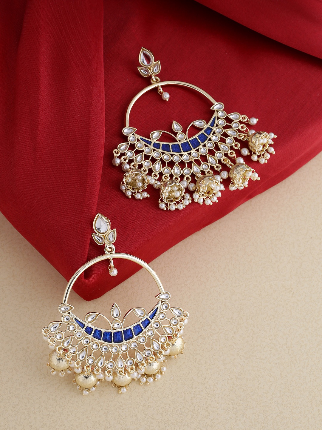 

Shoshaa Gold-Plated & Blue Kundan Circular Chandbalis