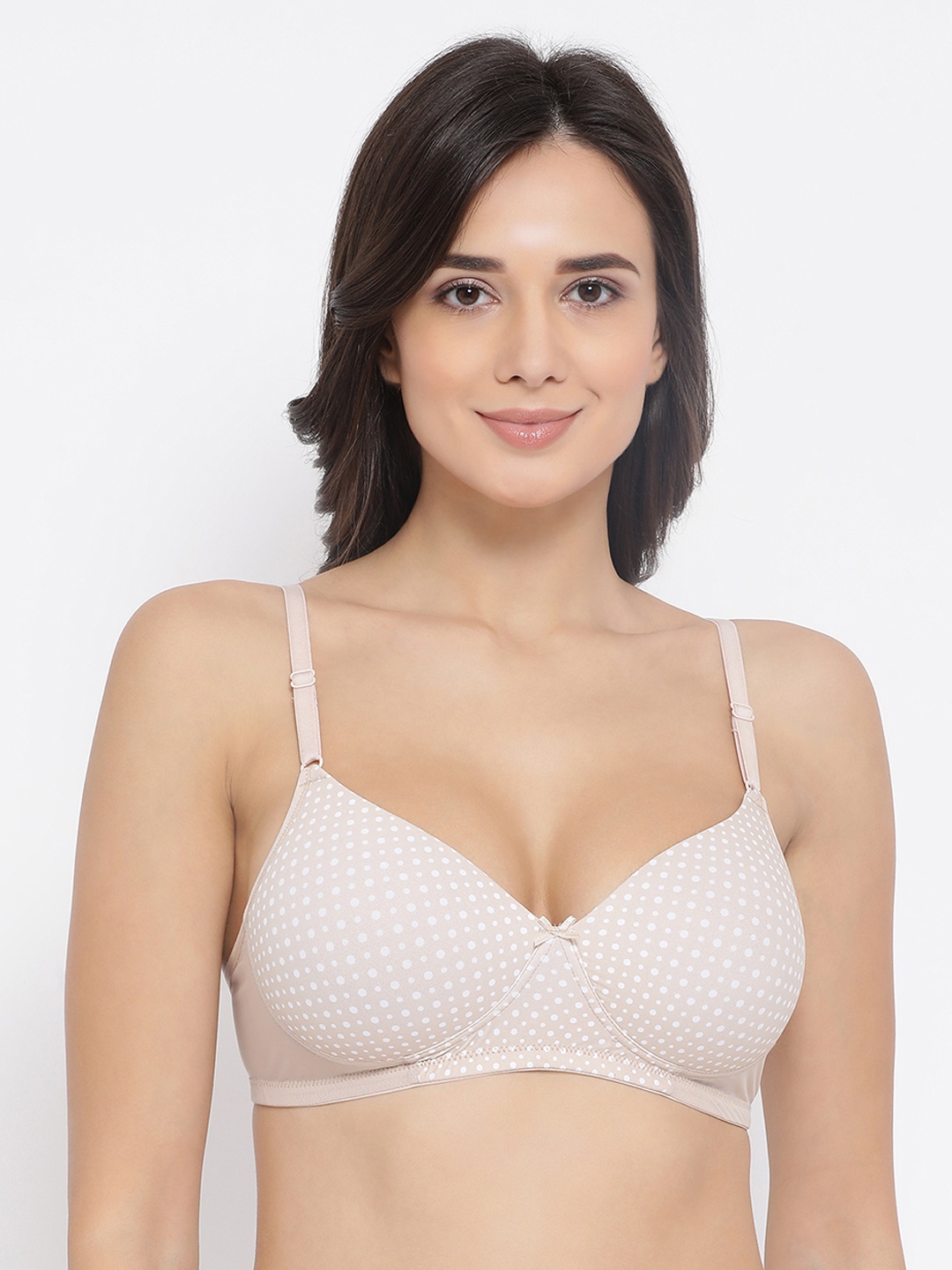 

Clovia Nude-Coloured & White Printed Non-Wired Lightly Padded T-shirt Bra BR1737A2432