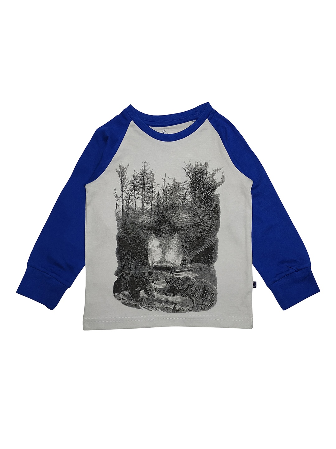 

KiddoPanti Boys Off-White Grey Printed Round Neck Pure Cotton T-shirt